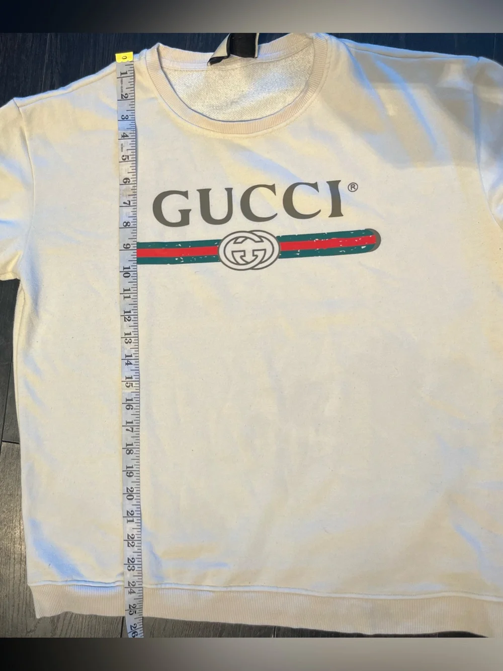 Gucci White Crewneck Sweater with Red and Green Stripe Logo